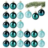 com-four® 24x Christbaumkugeln - farbenfrohe Weihnachtskugeln aus echtem...