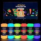 Artecho Fluoreszierende Farbe Leuchtfarbe 6x59 ml, Schwarzlicht Farbe...