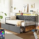 Biqzuya Sofa, Bett, Eisen, 90 x 200 cm – LED-Beleuchtung,...