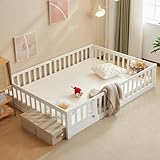 LALAHO 2-in-1 Bodenbett Montessori-Kinderbett mit freiem Türrahmen,...