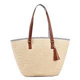 TIAASTAP Strohtaschen Damen, Sommer Strandtasche Stroh Groß Geflochten...