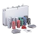 Relaxdays Pokerkoffer, 300 Laser Pokerchips, 2 Kartendecks, 5 Würfel,...