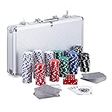 Relaxdays Pokerkoffer, 300 Laser Pokerchips, 2 Kartendecks, 5 Würfel,...