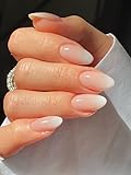 MouYou Press on Nails Kurz,Almond Nude Gradient White Fake Nails Full Cover...