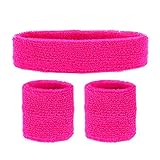 'NEON PINK SWEATBANDS SET' (headband and 2 wristbands) -