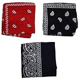 Bassulouda Set mit 3 Bandanas für Damen und Herren, 57 x 57 cm, Schwarz +...