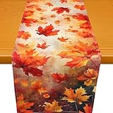 Herbstdeko Tischläufer, 33x183cm Flachs Tischläufer Herbstlich Knitter...