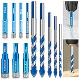 12 Stück Fliesenbohrer Steinbohrer Set,7 Stück Diamantbohrer Glasbohrer...
