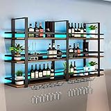 DSVONAUS Weinregal Wand mit Glashalter, 3 Ebenen Industriell Wandmontierte...