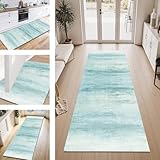ZESEWU Teppich Läufer Flur Küche rutschfest Cyan Modern Teppichläufer...