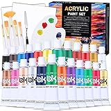 Aottom 33 Stück Leinwand Acrylfarben Set, 24 *Tube Acrylfarben mit 5...