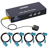 VGA KVM Switch mit 4 KVM Kabeln, 4 Port Umschalter für 4PC Sharing 1 Video...