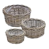 Pflanzschale aus Rattan im 3er Set - 30/26 / 21 cm - Blumentopf mit Folie...