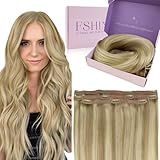 Fshine Clip in Extensions Echthaar, 30cm 50g 3 Stücke Echthaar Extensions...