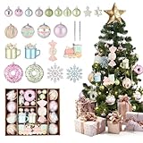 70er Set Premium Weihnachtskugeln Kunststoff Weiß mit Baumspitze Stern -...