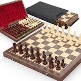 Premium 38 cm Walnuss Magnetisches Schach- und Dame-Set – 2-in-1...