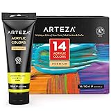 ARTEZA Acrylfarben, Set mit 14 Farbtuben, 120 ml Acrylfarbe pro Tube,...