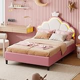 Henunem Kinderbett Polsterbett 90x200 mit LED, Bettgestell für Mädchen,...
