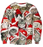 Rave on Friday Herren Damen Weihnachtspullover Katze Lustiges Weihnachten...
