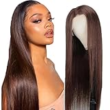 Hxxcoup Glatte Echthaar-Perücke, 33 x 15 cm, Lace-Front-Perücke mit...