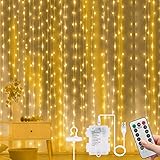 Vicloon LED Lichtervorhang, 3M*3M 300 LEDs 2 in 1 USB &Batterie...