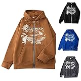 OUMSHBI Sweatshirt Herren mit Kapuze Zipper Drucken Y2K Sweatjacke Herren...