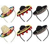 Yzpacc Set von 6 Cinco de Mayo Stroh Sombrero Stirnband Stoff Partyhüte...