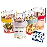 CRYSTALIA Müslibecher to Go mit Löffel & Gabel Set 4, 100% BPA-FREI...