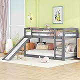 Rtopsu Kinderbett Etagenbett 90x200 cm, Hochbett mit Treppe und Rutsche...