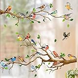 WandSticker4U®- XXL Fensterbilder Frühling VOGEL-TREFFEN selbstklebend...