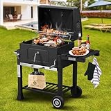 Strattore Holzkohlegrill XL BBQ Grillwagen Verstellbarer Standgrill mit...