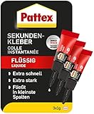 Pattex Sekundenkleber Flüssig Mini Trio, spülmaschinenfester Superkleber...