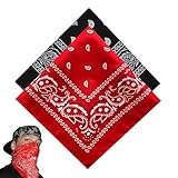 2 Stück, Bandana Damen Herren, Halstuch, Bandana Rot Baumwolle, Bandanas...