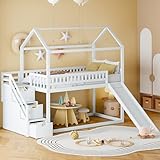 FEZTOY Etagenbett Kinderbett mit Rutsche und Treppe, Hochbett mit...