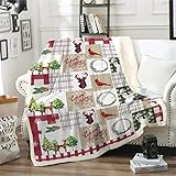 WONGS BEDDING Weihnachts Kuscheldecke 150x200 Sherpa Decke Roter Elch...