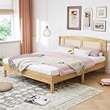 Doppelbett 160x200cm aus Kiefer & PE-Rattan, Robustes Rattanbett mit 15...