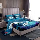 Feelyou Ocean Bettwäsche-Set, Kingsize, Hai-Motiv, Kinder-Strandlaken mit...