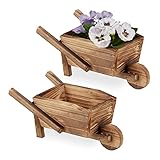 Relaxdays Pflanzschubkarre 2er Set, gebranntes Holz, Gartendeko, Vintage...