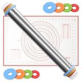 Nudelholz,Edelstahl-Teigroller mit Backmatte, Einstellbare Dicke mit...