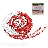 QWORK® Absperrkette aus Kunststoff, 8mm 25M Absperrkette Rot weiß, für...