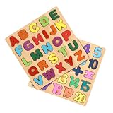 Gitua 2 Stück Holzpuzzle Spielzeug, Bunt Alphabet ABC Buchstaben Zahlen...