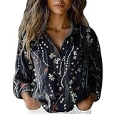 KEERADS Trachtenbluse Damen Baumwollhemd Bedruckt Button-Down-Shirts Casual...
