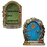 HDGSAFD 2 Stück Feentür aus Holz, Garten-Feenhaus, Feentür für den...