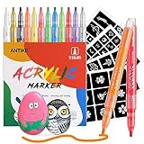 QUELLE Acrylstifte für Steine,12 Farben Steine Bemalen Stifte mit 4...