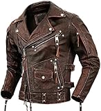 Cheemaz Herren Vintage Negan Rindsleder braun Biker Reiten ärmellos...
