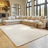 SIMPEX Teppich Wohnzimmer Creme 140x200 cm Kurzflor Teppich Waschbar, weich...