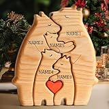 VEELU Personalisiertes Holzkunstpuzzle der Bärenfamilie mit 1-8 Namen|...