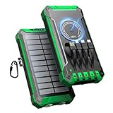 Wireless Solar Powerbank 26800mAh mit 4 Kabeln, Power Bank USB-C 15W...