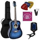 4/4 Gitarre - WESTERNGITARRE IM Set - AKUSTIK - BLAU-SCHATTIERT - Decke...