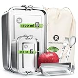 Rebelnomading 2x 1400 ml & 550 ml Edelstahl Brotdose Erwachsene Mit...